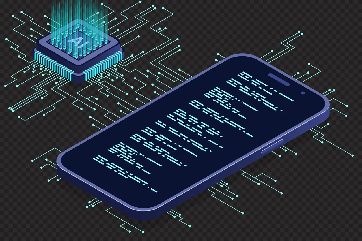 Smartphone con IA. Inteligencia artificial y concepto de smartphone. Smartphone con procesador futurista de AI