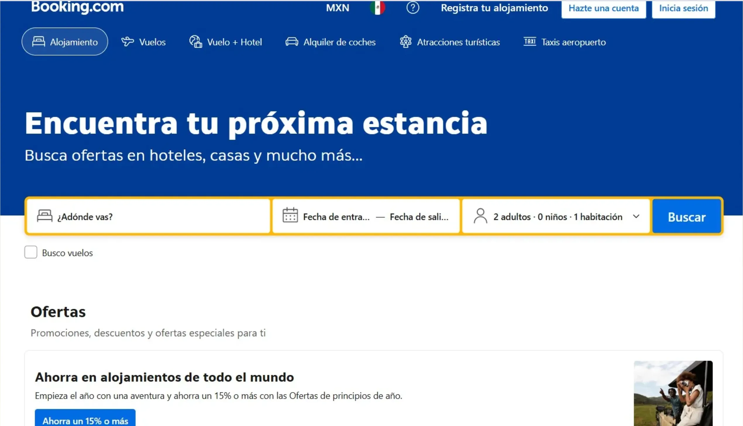 imagen de una página web de reservación en hoteles
