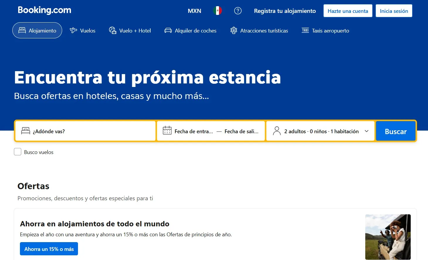 imagen de una página web de reservación en hoteles