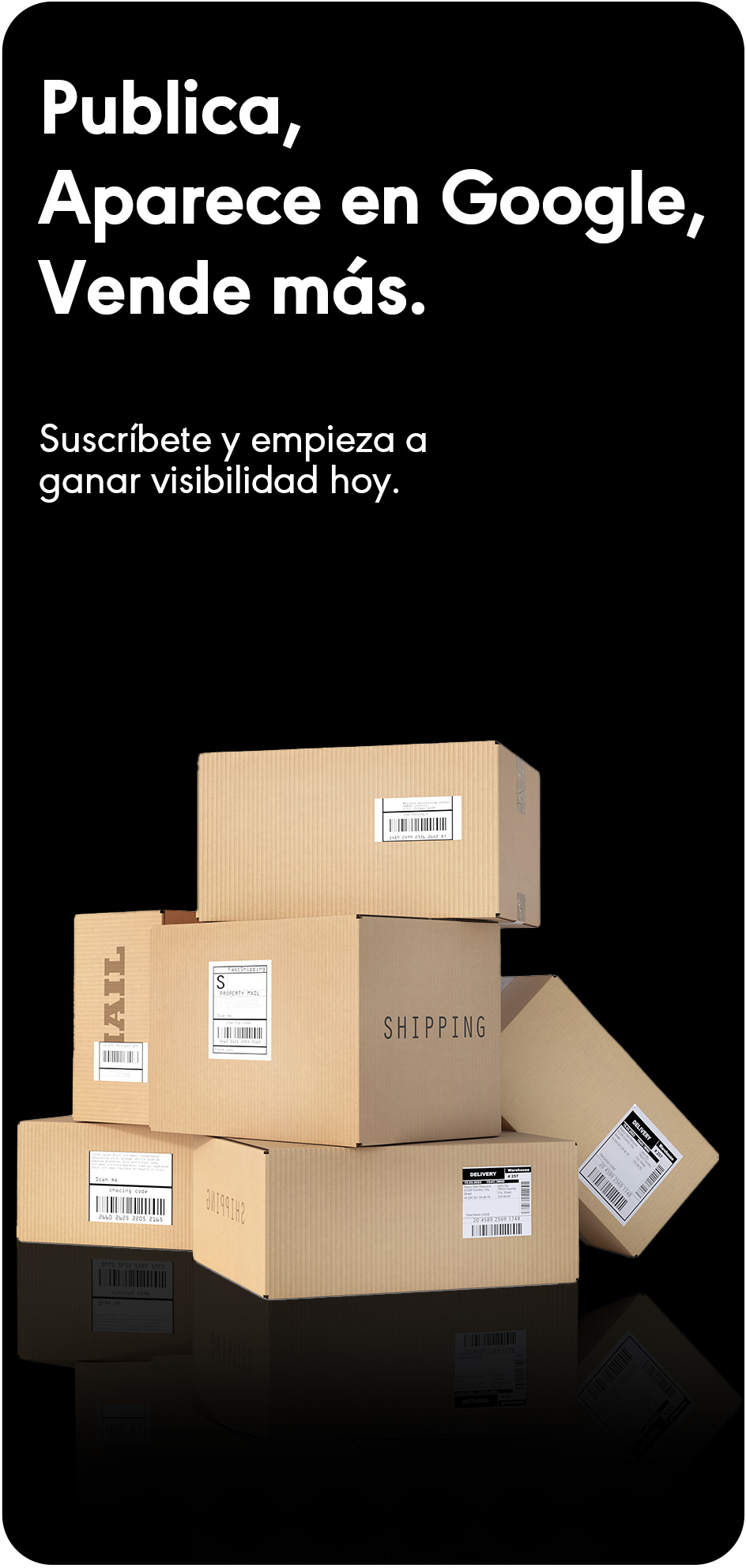 Anuncio de marketb2b en fondo negro y con una cajas apiladas relacionadas a las ventas por marketplace