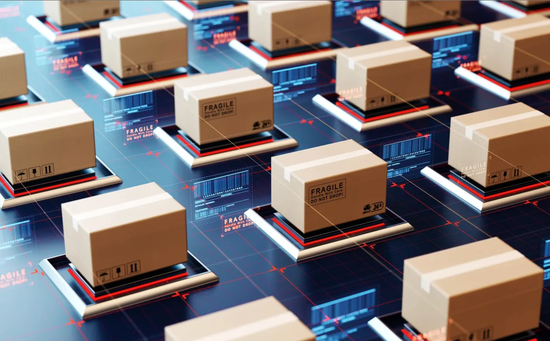 Cajas de cartón en una placa 