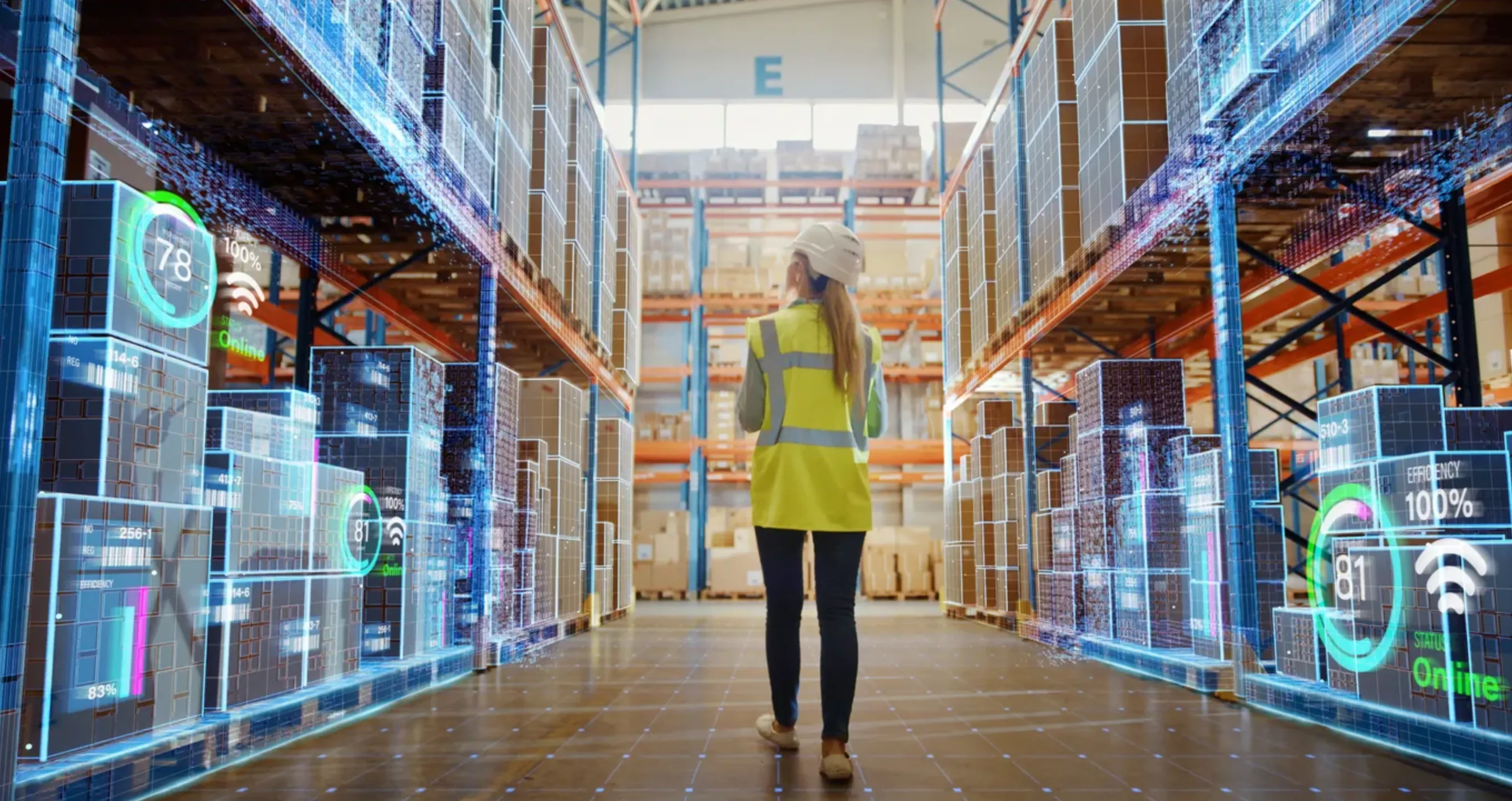 Mujer en un almacén haciendo inventarios