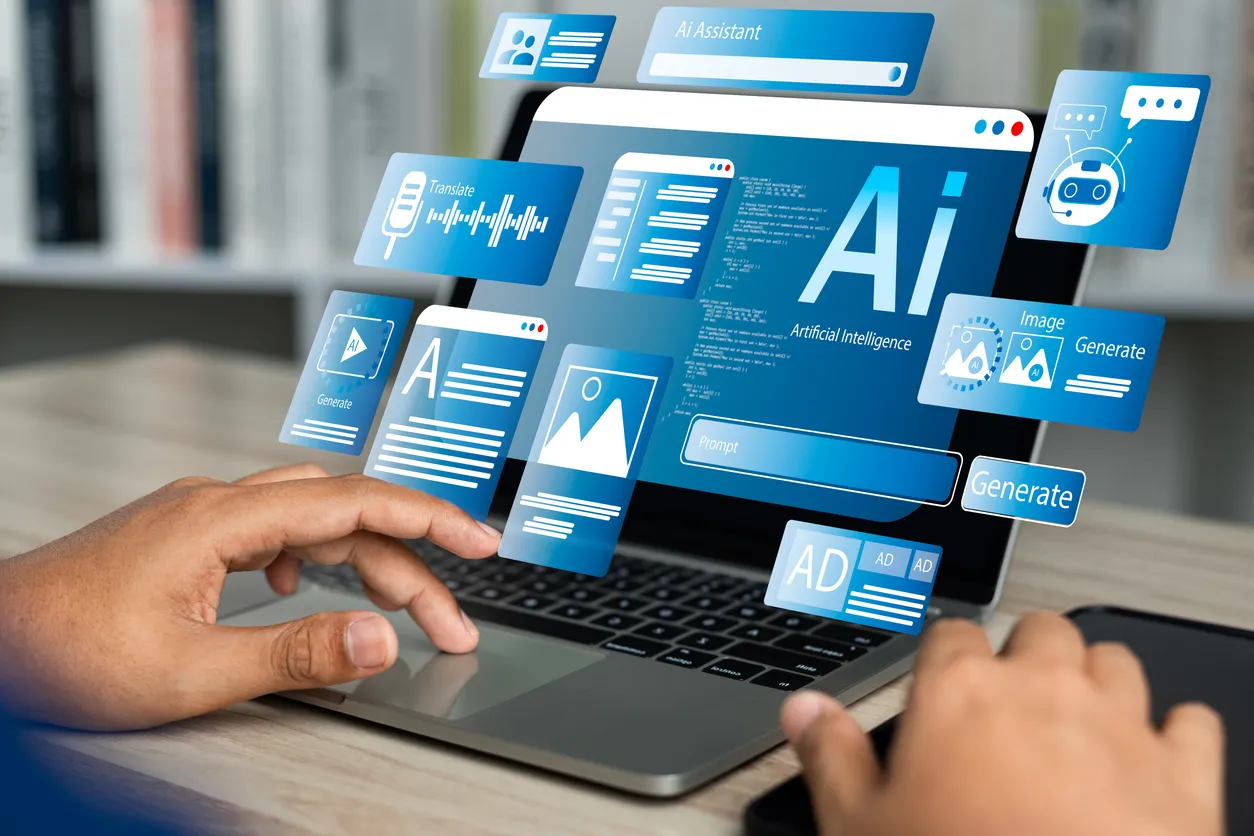 Alguien en una computadora investigando sobre la IA