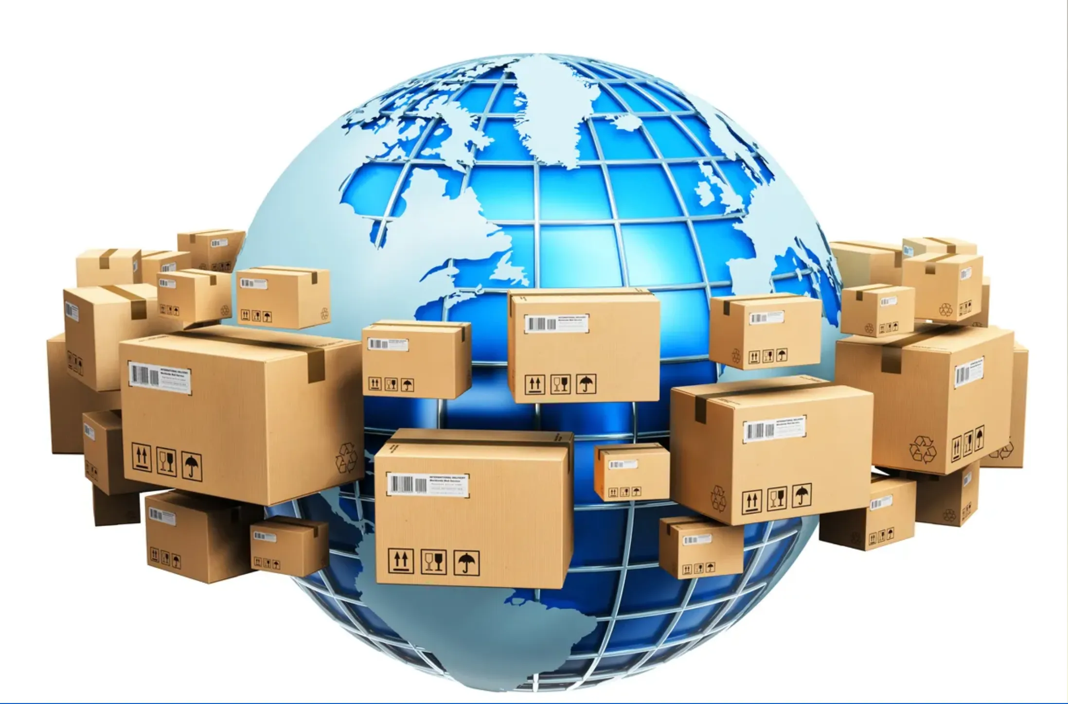 Cajas rodeando una imagen de el mundo