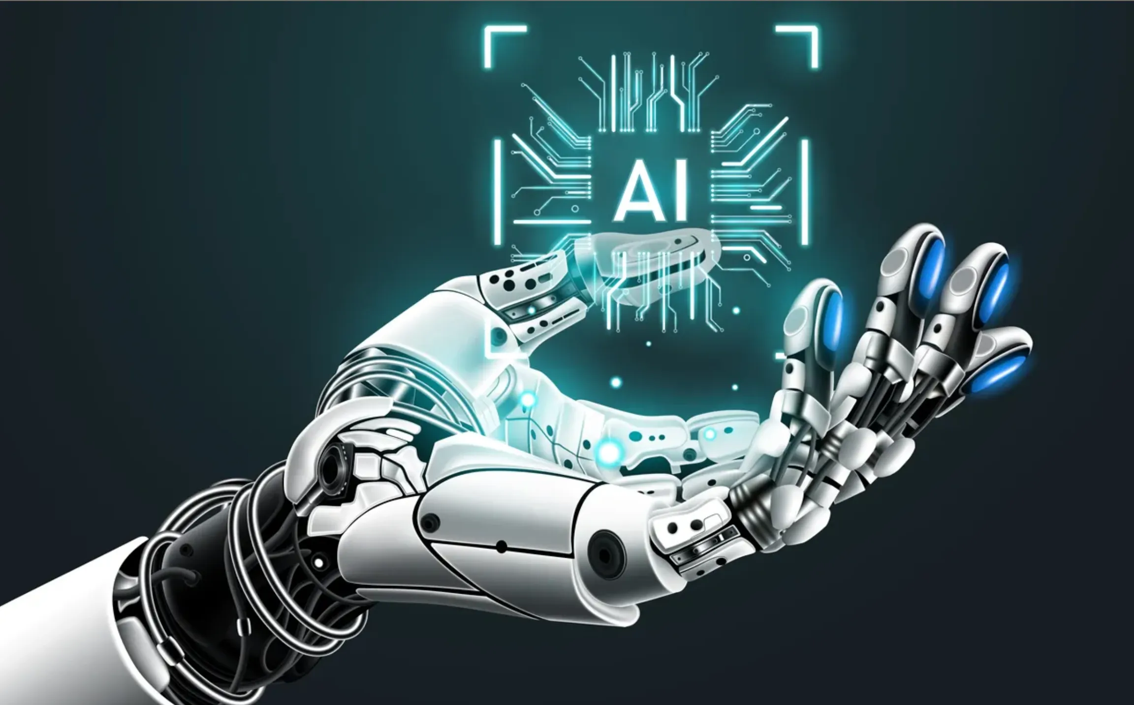 foto de la mano de un robot que en su palma dice AI