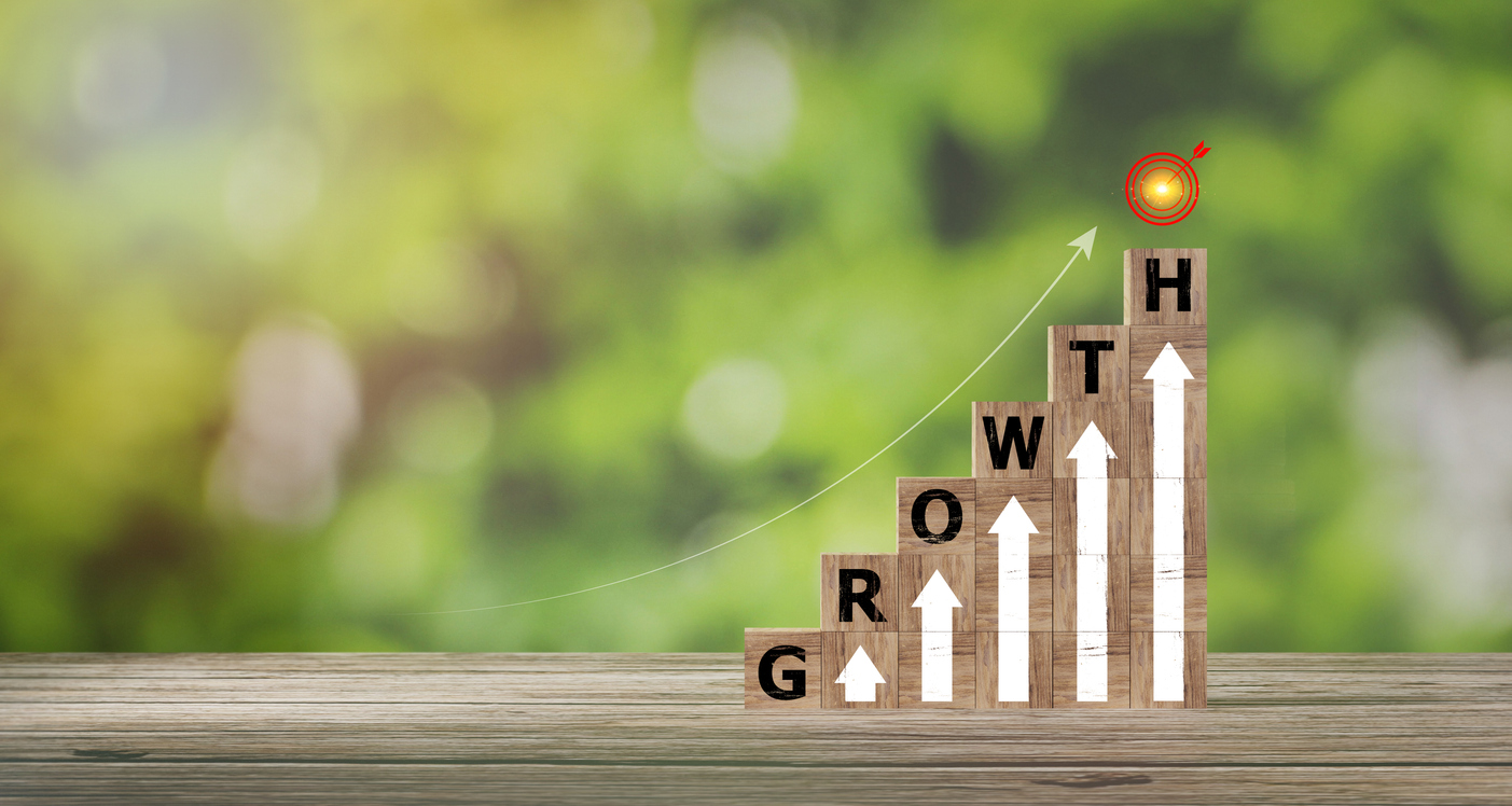 Trayectoria profesional de escalera para el concepto de proceso de éxito del crecimiento empresarial.