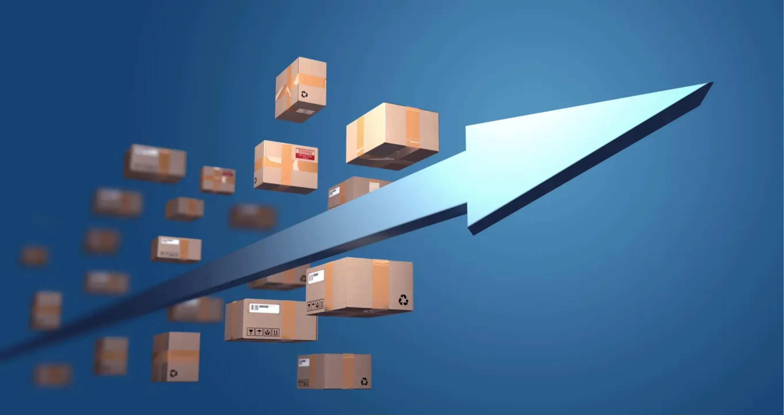 Flecha ascendente con cajas rodeando, simulando que las ventas van en aumento