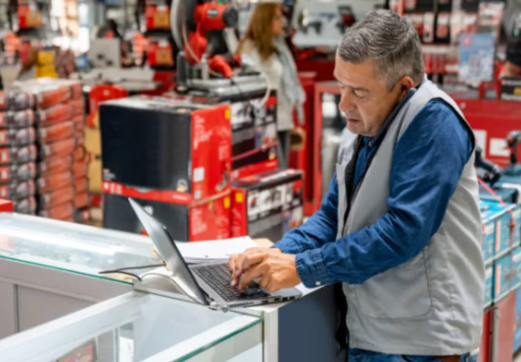 Persona con un celular en su oreja y sus manos en una computadora 