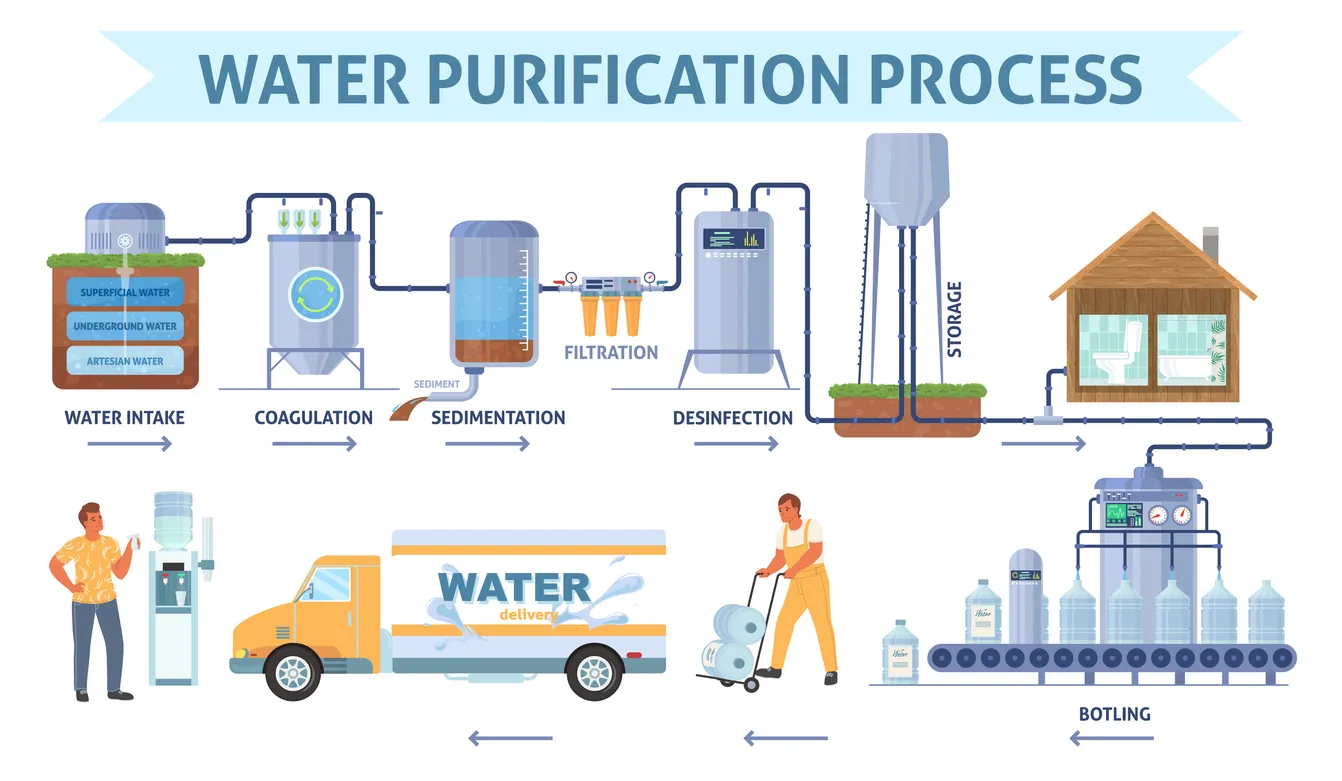 Proceso de purificación de agua en la estación de la planta
