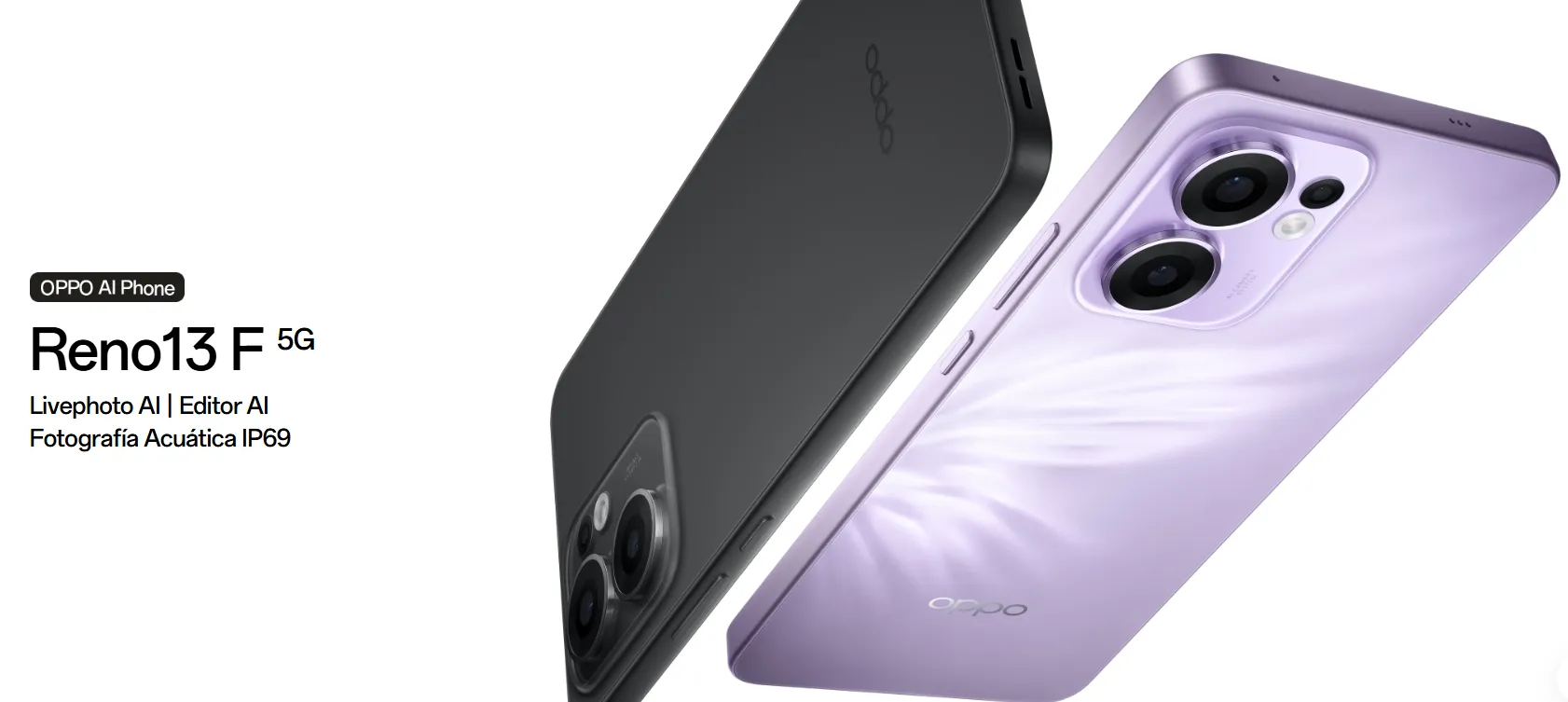 OPPO RENO 13 F en color negro y violeta