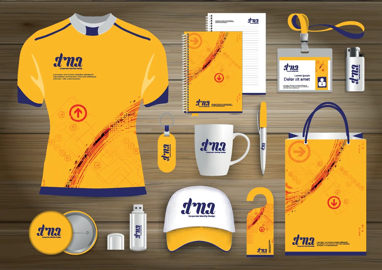 Se muestran diversos  promocionales o artículos publicitarios.de todo tipo, bolsa, playera, cuaderno, taza, boligrafo, gorra