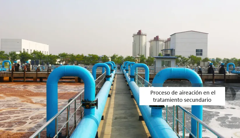 Tanques de tratamiento de agua y desechos de agua con proceso de aireación, en plata de tratamiento de aguas residuales