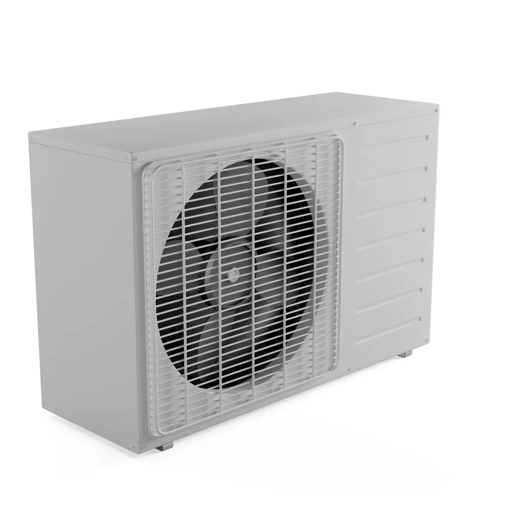 Una moderna unidad de aire acondicionado con dos ventiladores y un elemento calefactor.