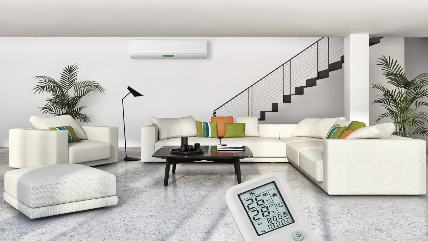 Aire acondicionado en amplia areá de la sala de una casa moderna