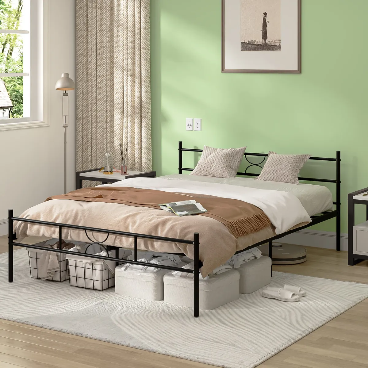 Base de Cama Matrimonial de Metal Gomyhome Modelo SANE vista frontal 