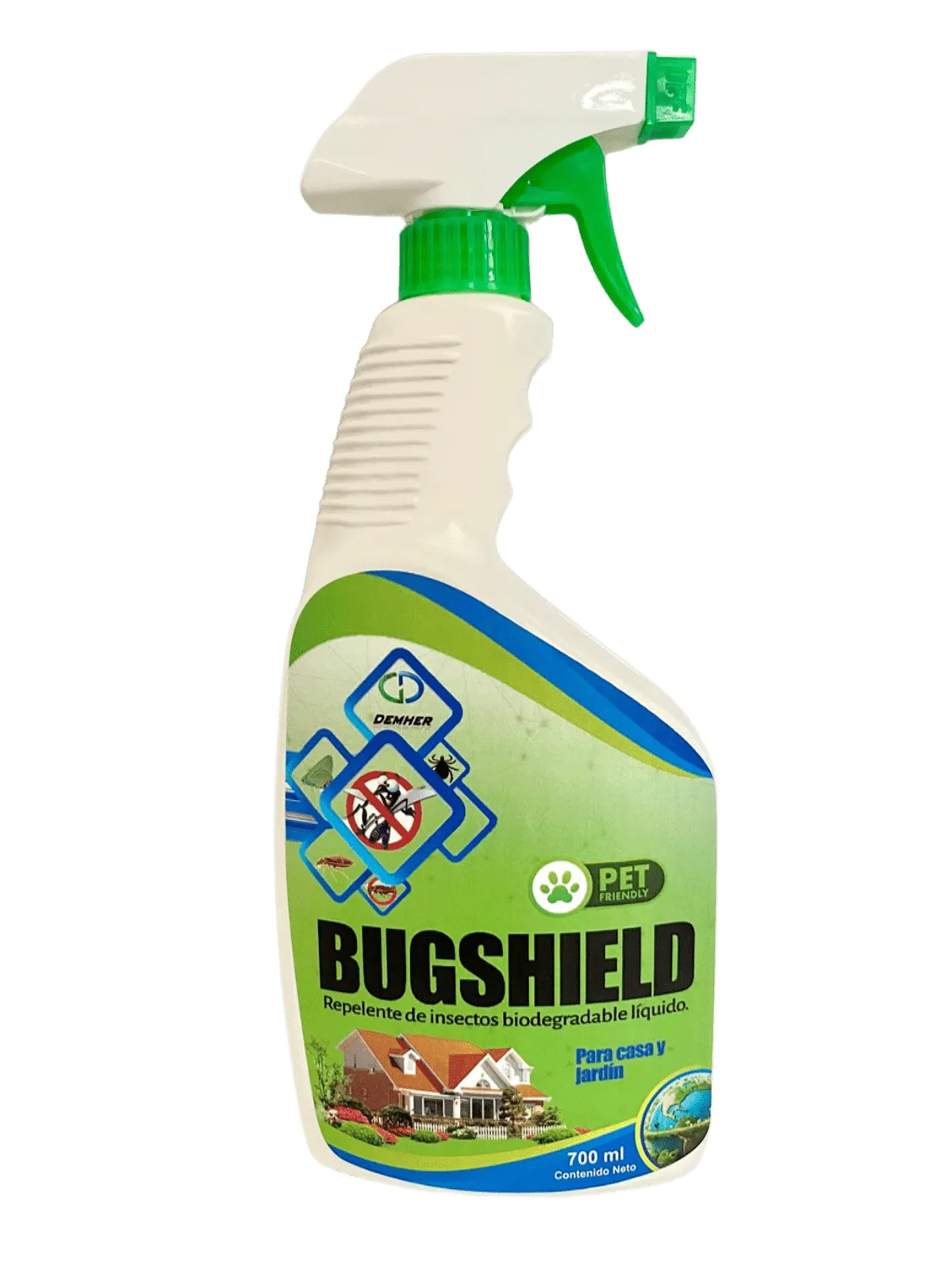 BUGSHIELD | Repelente Natural y Biodegradable para Mosquitos, Insectos y Plagas Se muestra envase con atomizador