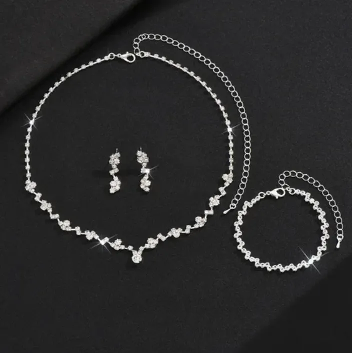 Juego de Collar, Pulsera y Pendientes para Novia Mujer Plateado al por Mayor | Truma<