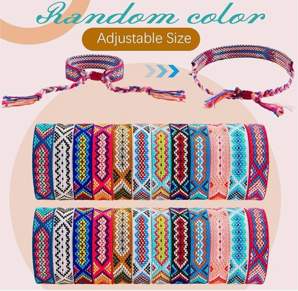 Tika - Set de 24 Pulseras Tejidas de la Amistad de Nepal para Mujer al Mayoreo