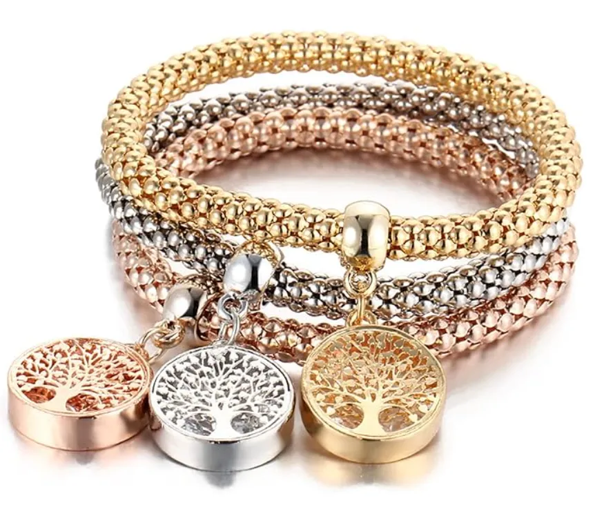 Set de Pulseras para Mujer Árbol de la Vida – 3 Piezas en Acero Inoxidable al Mayoreo