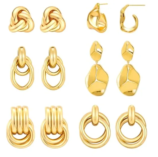 Set Elegancia Dorada – 6 Pares de Aretes para Mujer Chapados en Oro