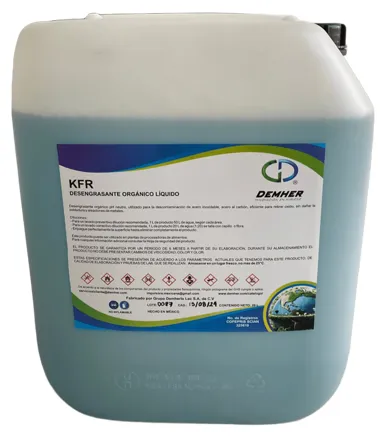 KFR desengrasante orgánico líquido vista frontal de bidon de 20 litros