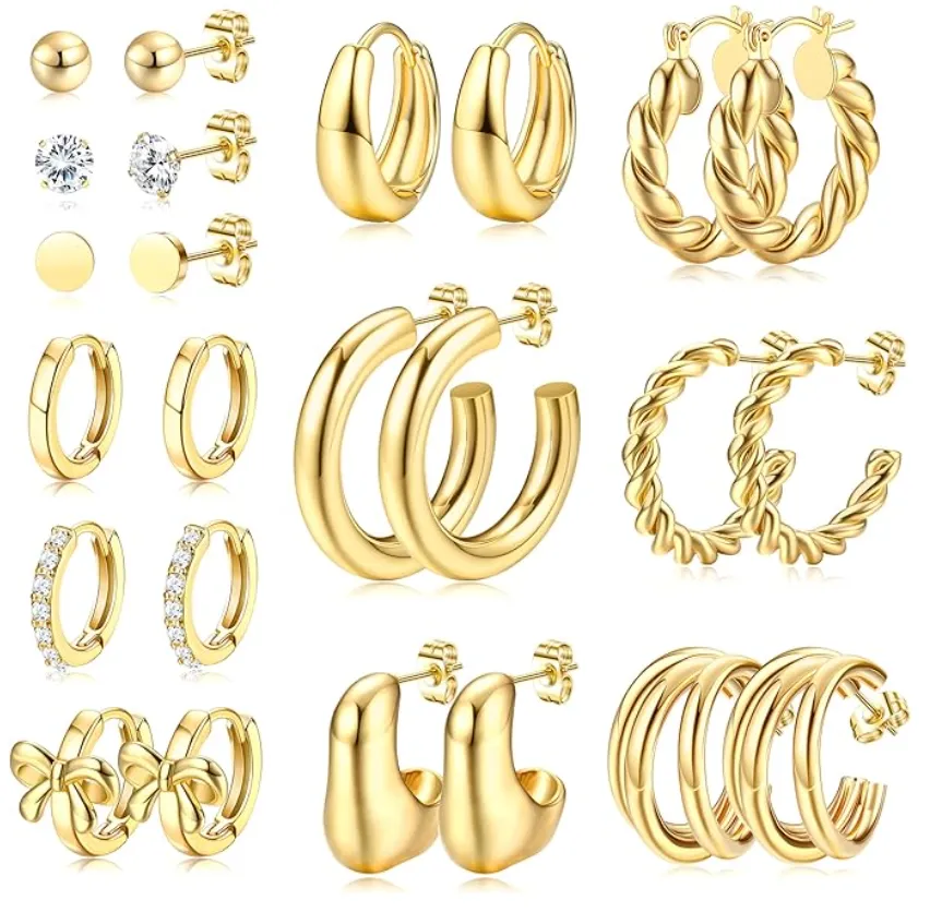 Aretes de Aro Gruesos de Oro para Mujer Chapados en Oro de 14K | Venta al por Mayor