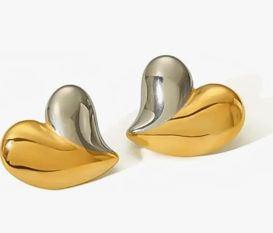 Aretes de Corazón Bicolor en Acero Inoxidable - Venta al por Mayor