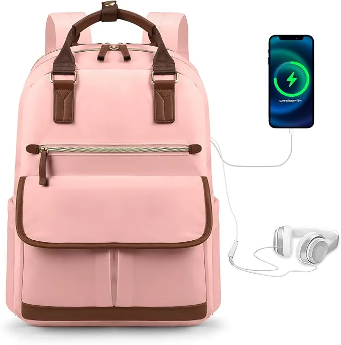 Mochila de Viaje para Laptop 15.6 Mujer Color Rosa vista frontal 