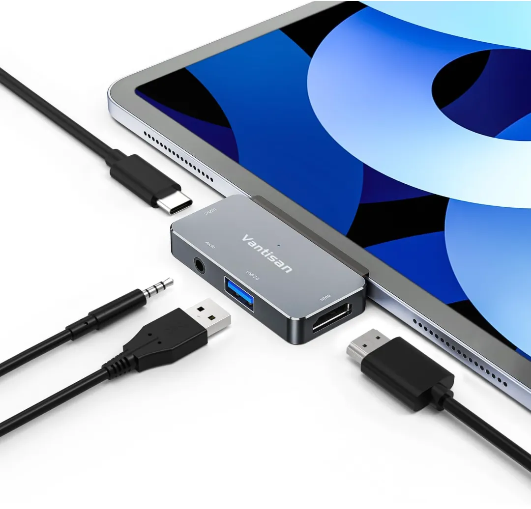 Adaptador USB C HUB para iPad Pro 11/12.9 - 4 en 1 con HDMI 4K, PD, USB y Audio