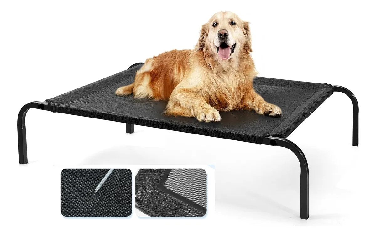 Cama Elevada Negra para Mascotas Medianas 90x60cm vista frontal 