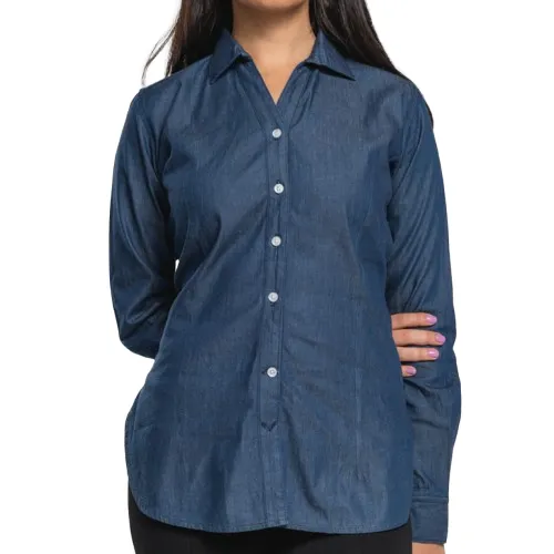 Blusa AirMan Navi Denim Dama Manga Larga al Mayoreo vista frontal 