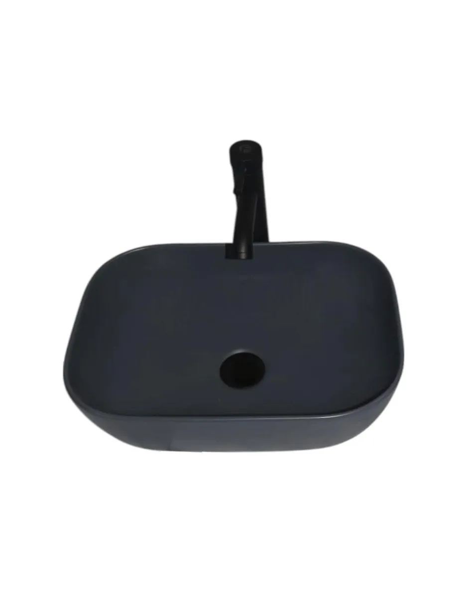 Lavabo de Cerámica Gris Mate con Monomando vista frontal 