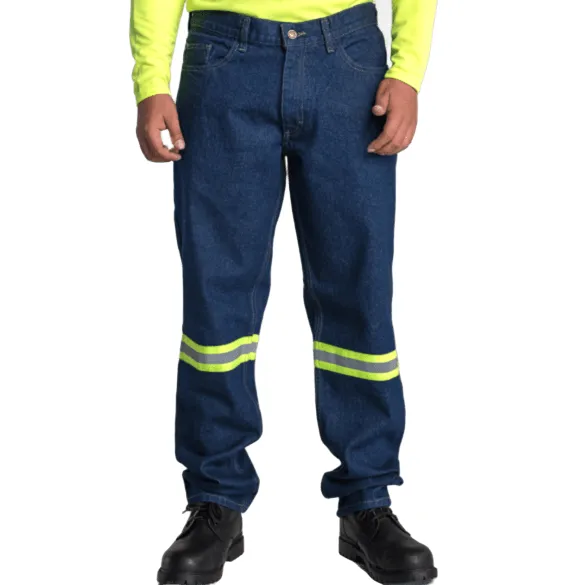 Pantalón Mezclilla 14 oz Azul Stone con Cinta Hi‑Vis Amarillo (Caballero)