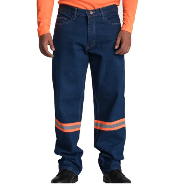 Pantalón de mezclilla 14 oz con cinta Hi‑Vis naranja para caballero