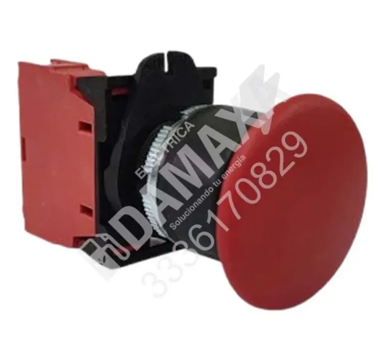 Botón hongo rojo de paro de emergencia para señalización y control industrial