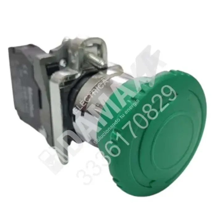 Botón hongo de 1/2 giro verde para señalización y control industrial