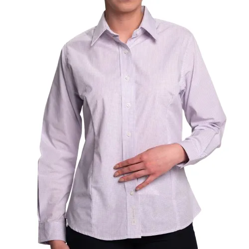 Blusa AirMan Micro Cuadro Lavanda para Dama – Manga Larga | Venta al Mayoreo