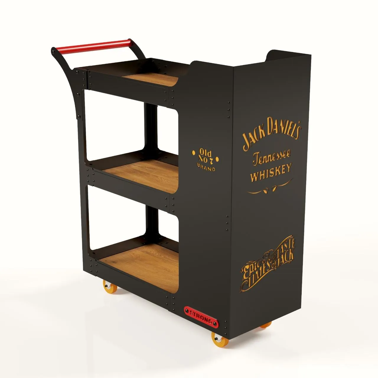 Carrito de servicio de metal calibre 14 de tres niveles