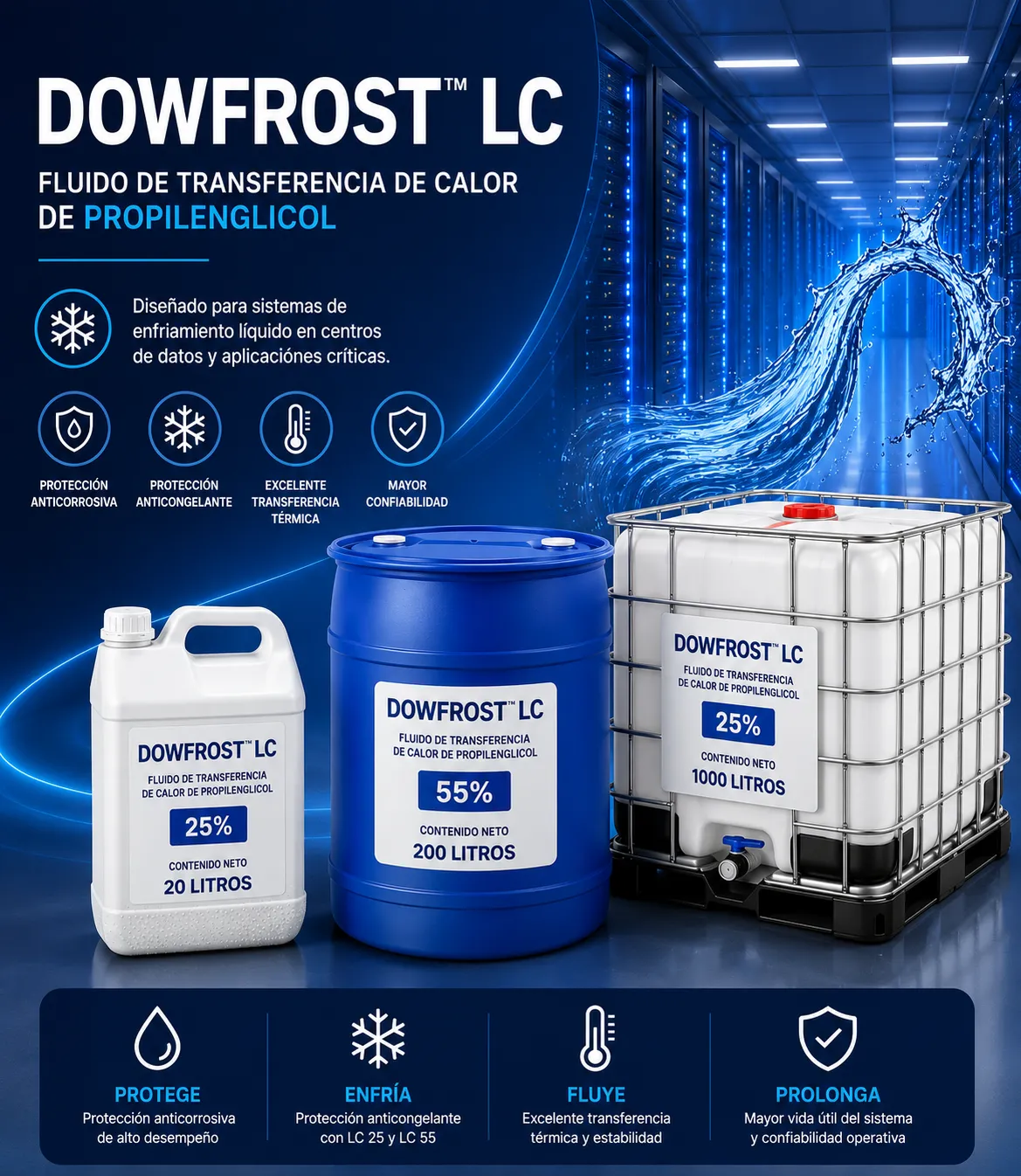 DOWFROST™ LC: Fluido de transferencia de calor de propilenglicol para centros de datos