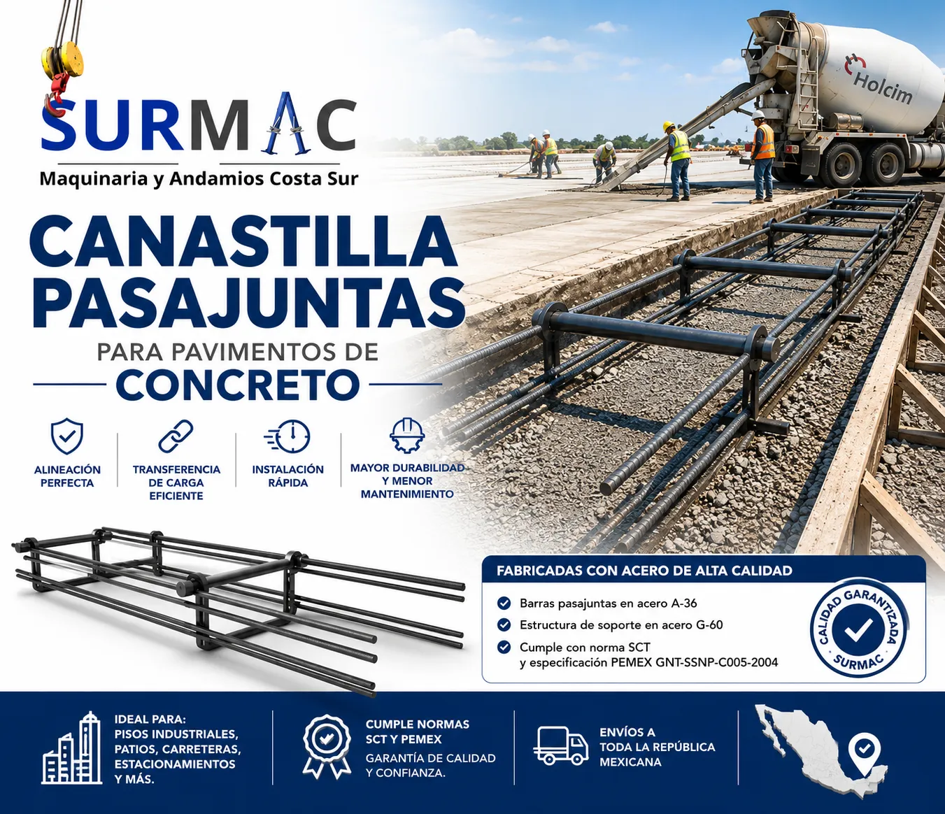 Canastilla Pasajuntas para Pavimentos de Concreto