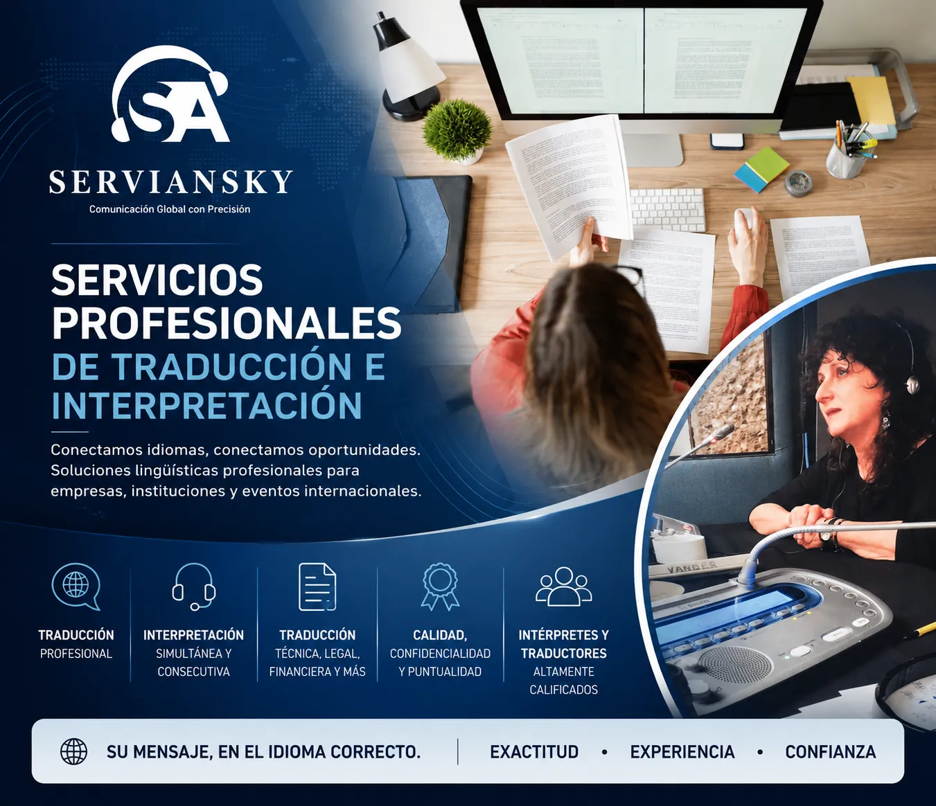 Servicios profesionales de traducción e interpretación