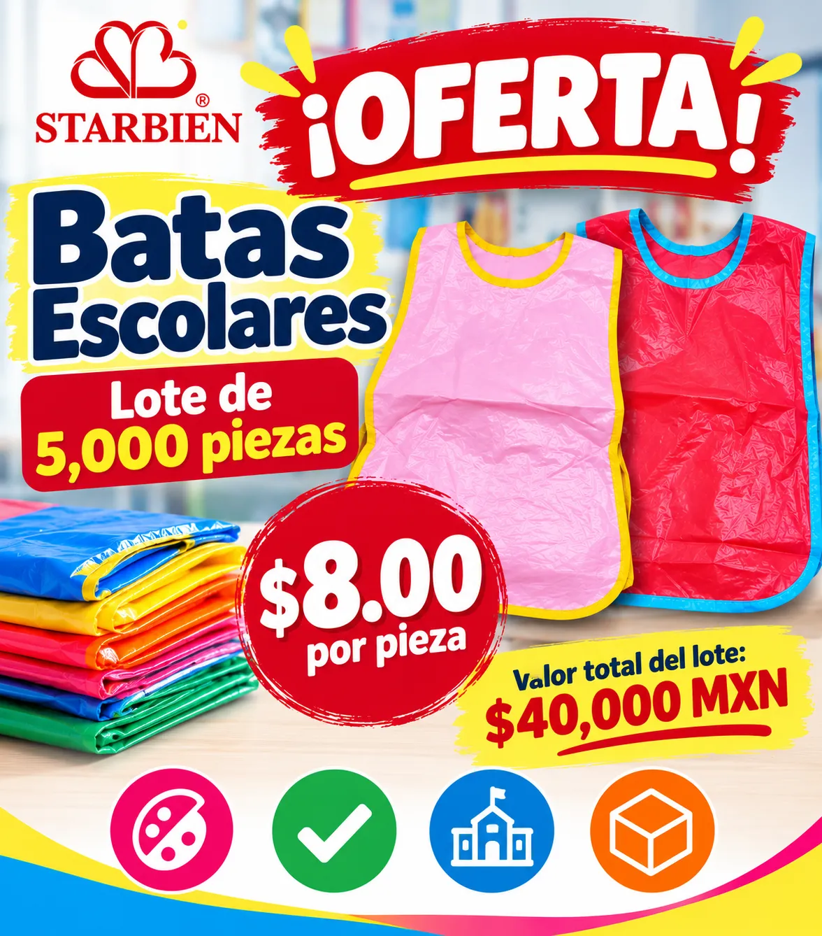 Lote de 5,000 batas escolares – Precio especial de saldo