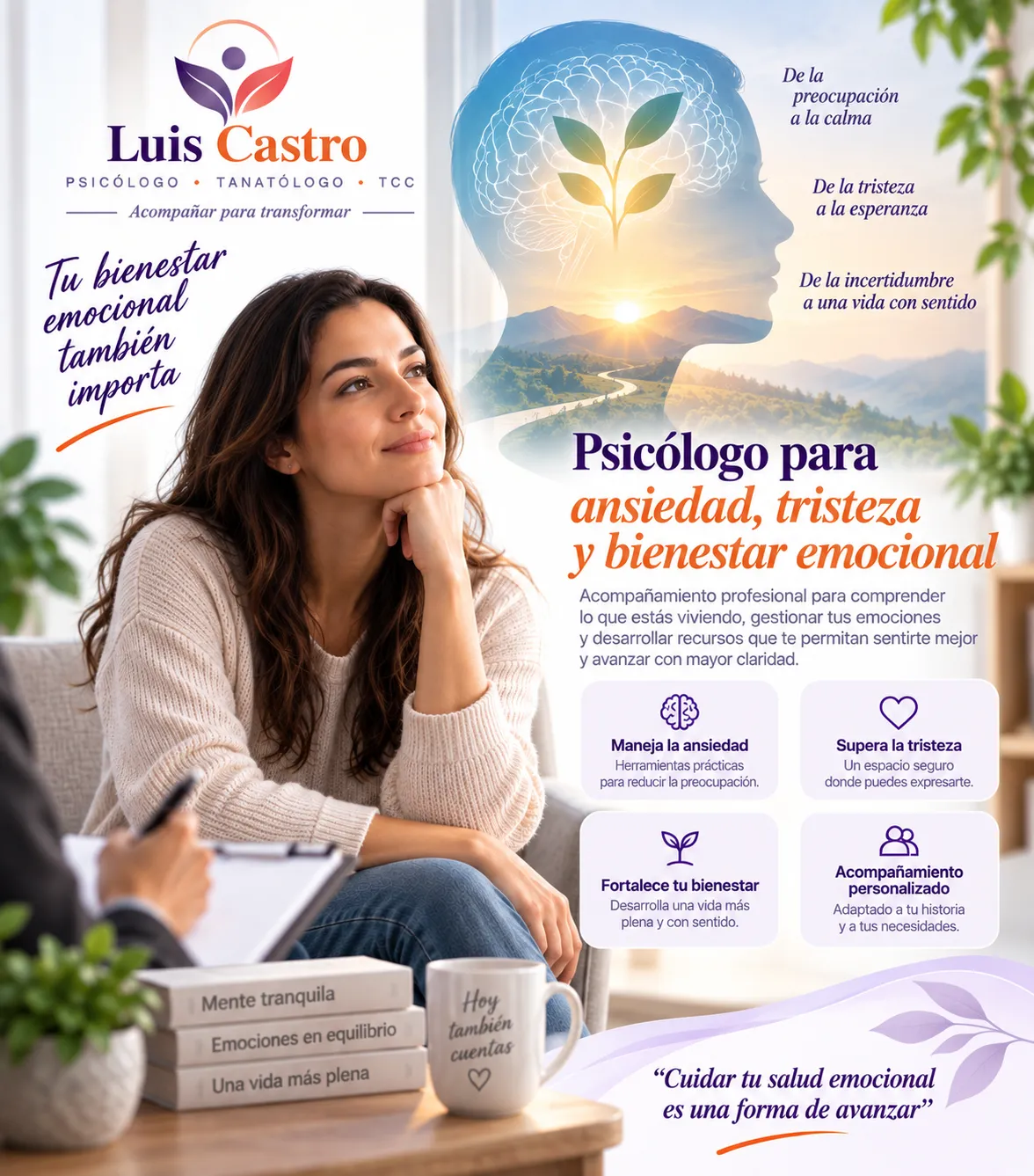 Psicólogo para ansiedad, tristeza y bienestar emocional