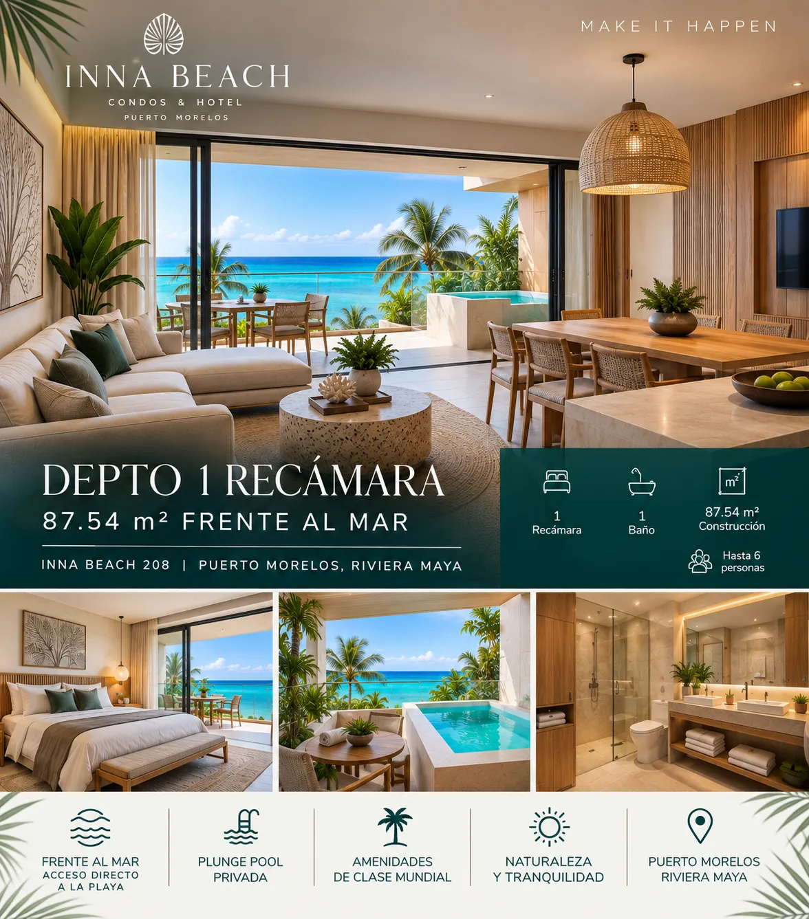 Departamento en Puerto Morelos frente al mar — INNA Beach 408