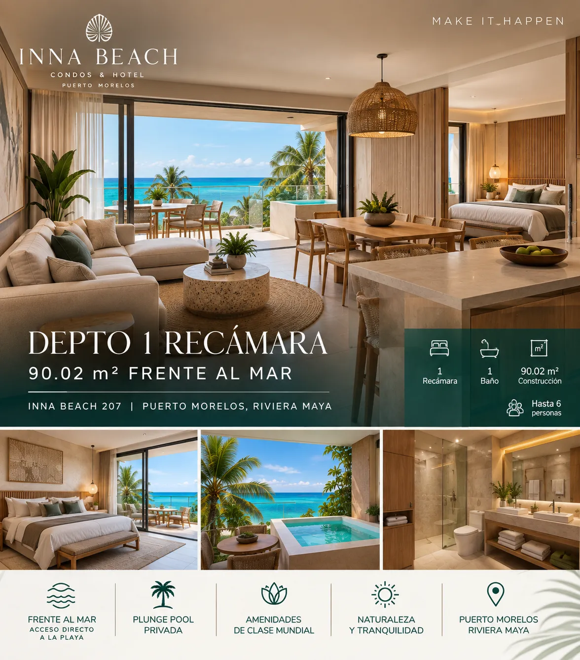 Departamento en Puerto Morelos frente al mar — INNA Beach 507