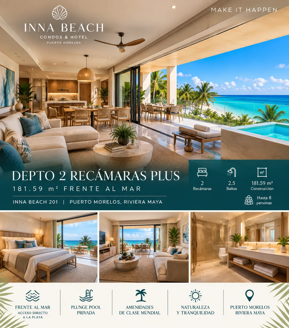 Departamento 2 recámaras en Puerto Morelos — INNA Beach 201
