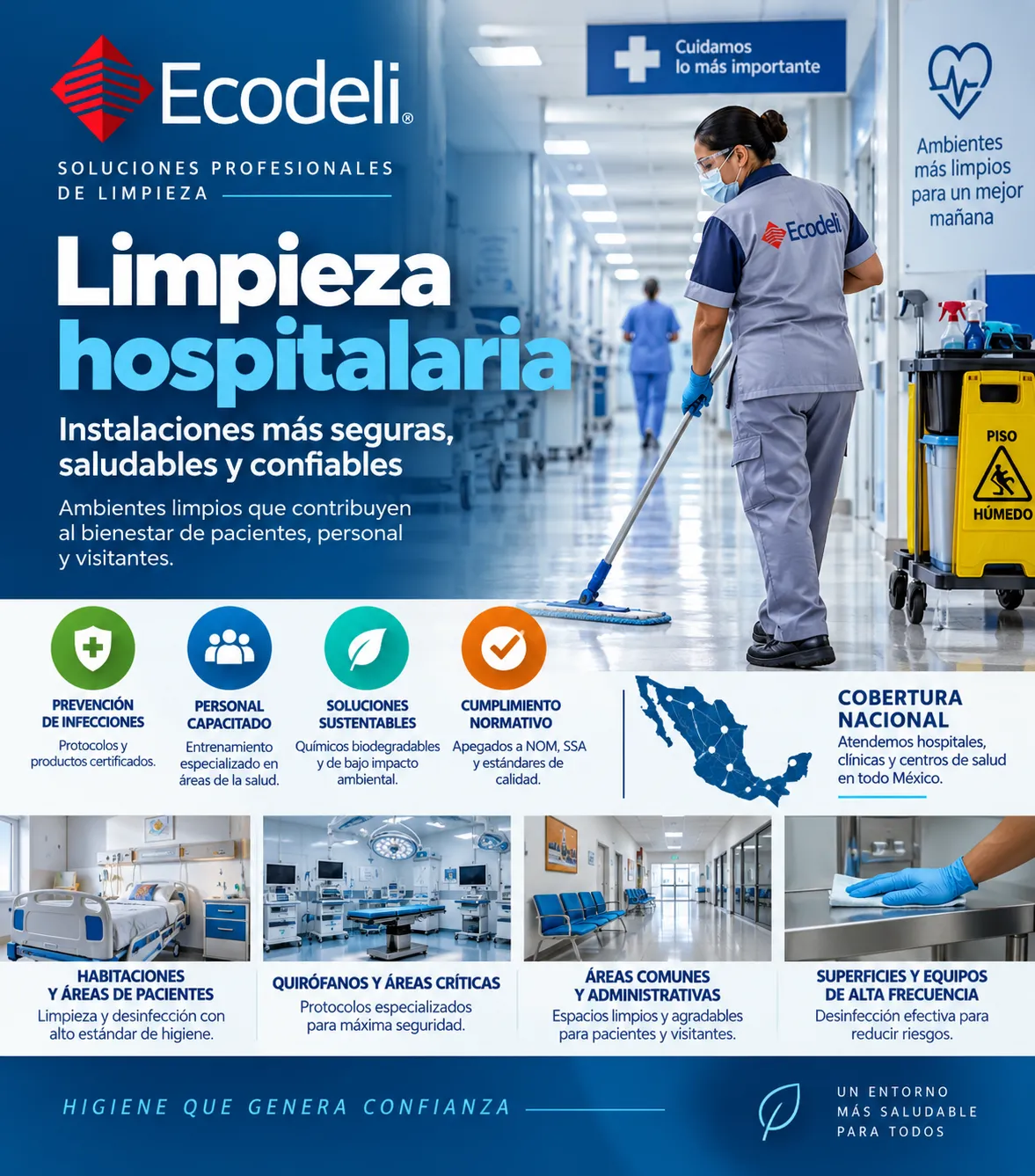 Servicio de limpieza para hospitales e instalaciones de salud