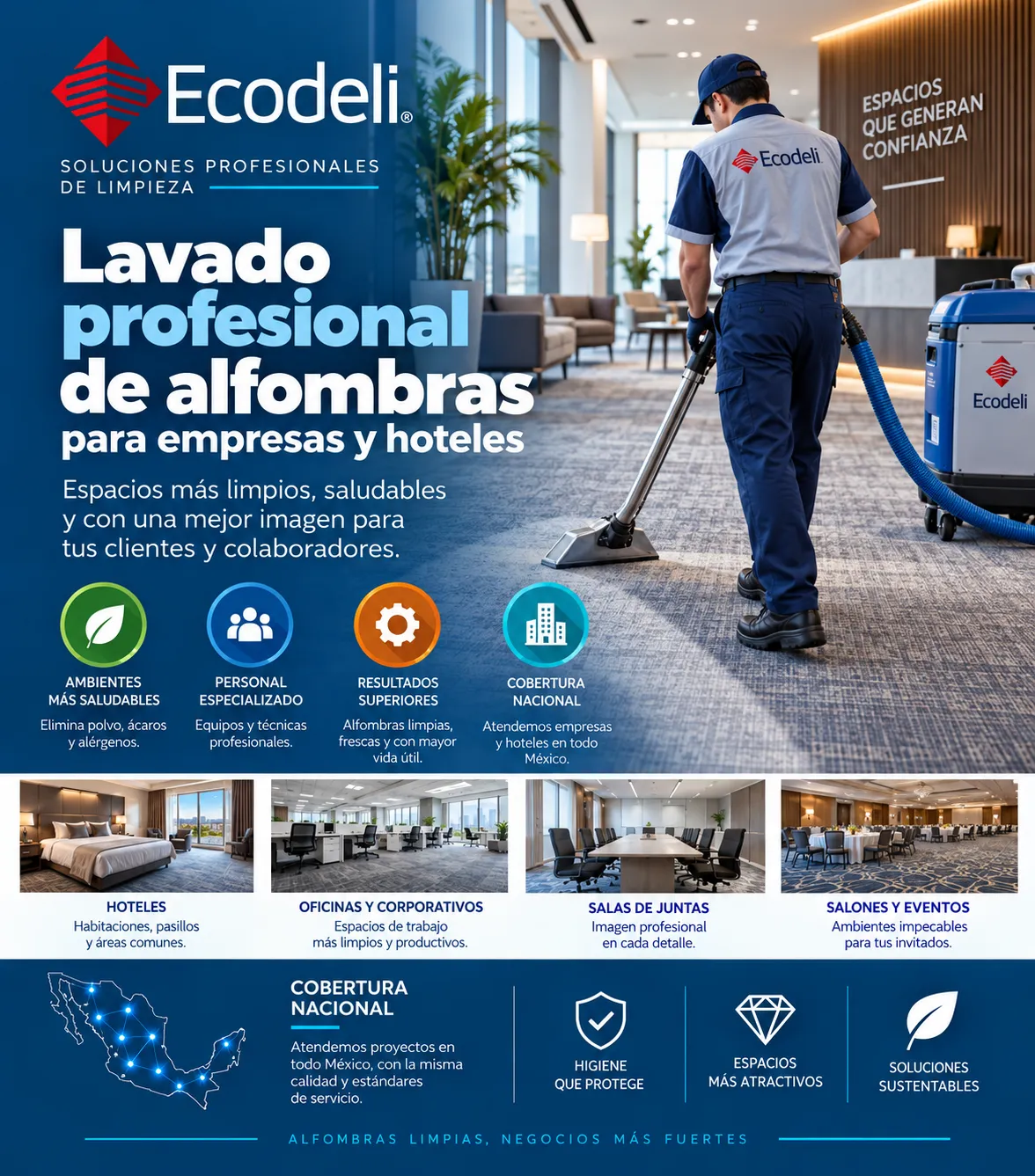 Lavado profesional de alfombras para empresas y hoteles