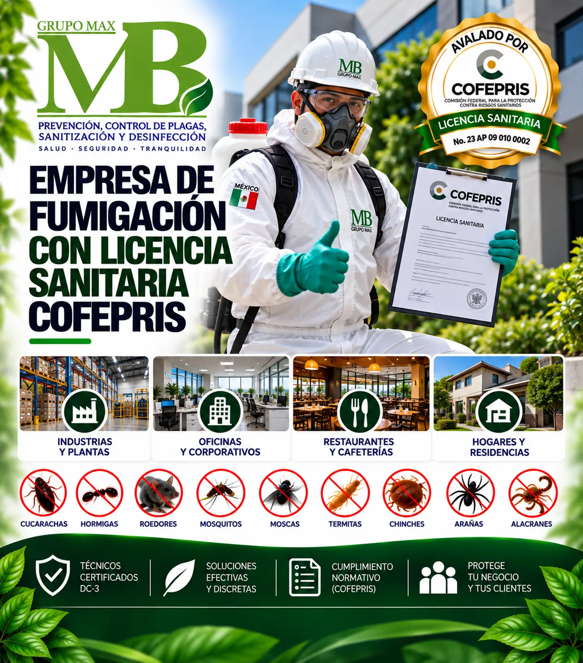 Empresa de Fumigación con Licencia Sanitaria COFEPRIS