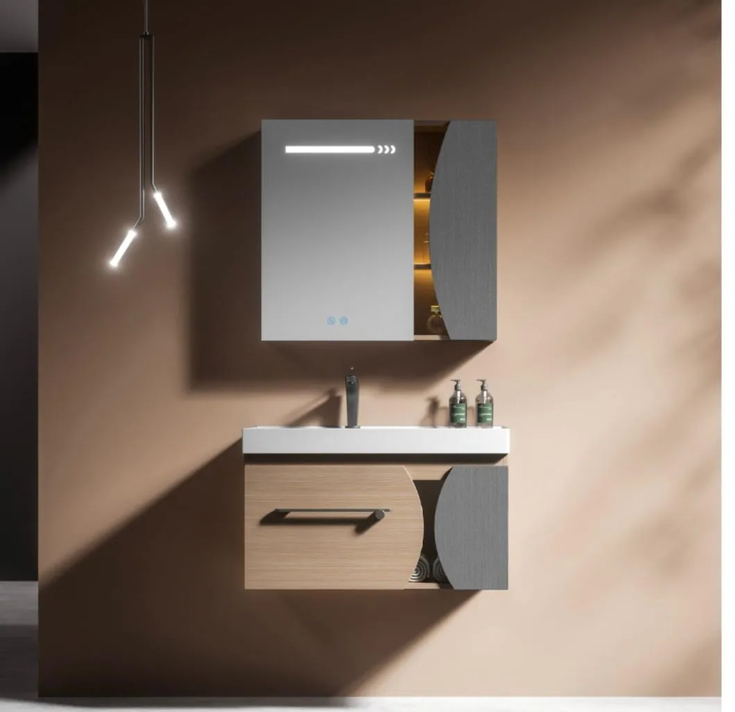 Mueble para Baño de Plywood con Espejo LED vista frontal 